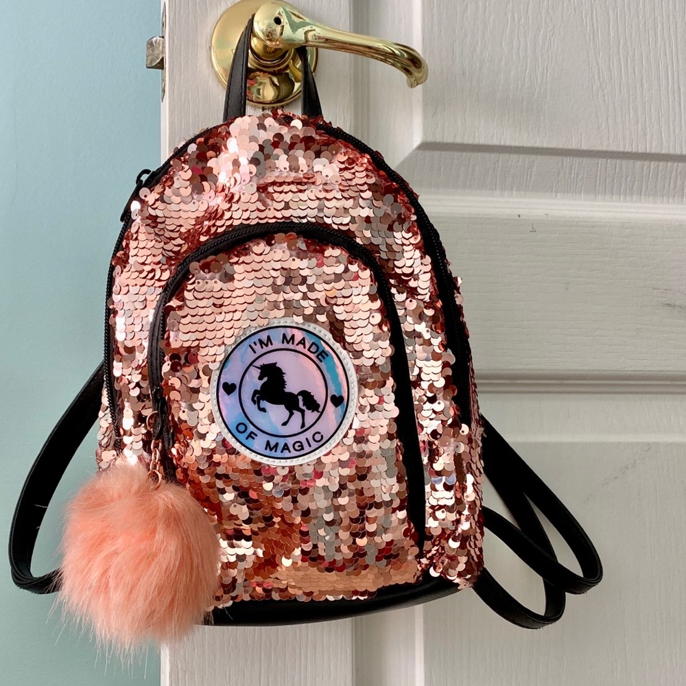 💖Justice sequinned backpack rose gold💖